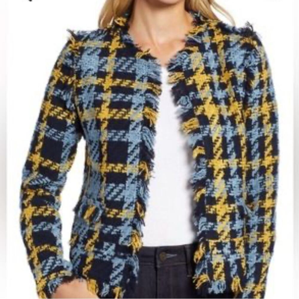 Halogen Stylish Tweed Jacket - Blue and Yellow size Medium